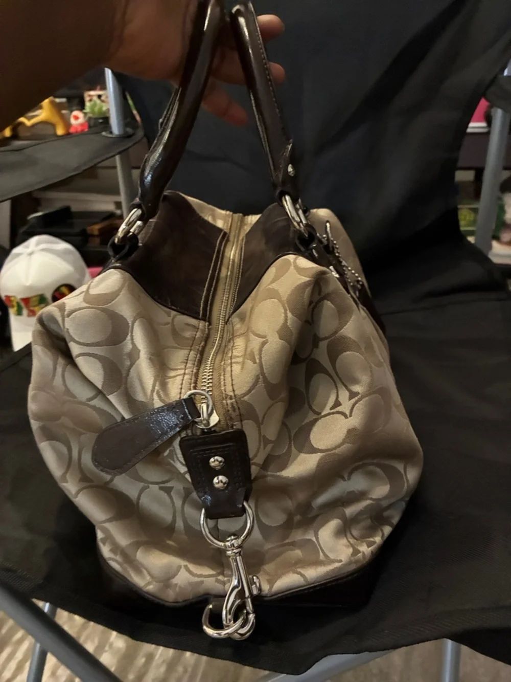 Coach Signature Satchel Brown Tan Canvas Leather Trim Handbag with hang tag - Picture 4 of 9